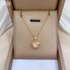 Pink Love Flower Light Luxury Temperament Gorgeous Full Diamond Necklace Female Versatile Collarbone Chain Titanium Steel Chain