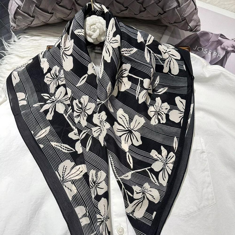 Beige Green Women 100% Silk Scarf Headscarf Fashion Floral Design Square Scarves For Hair 65*65Cm Fashion Neck Scarf Hijab