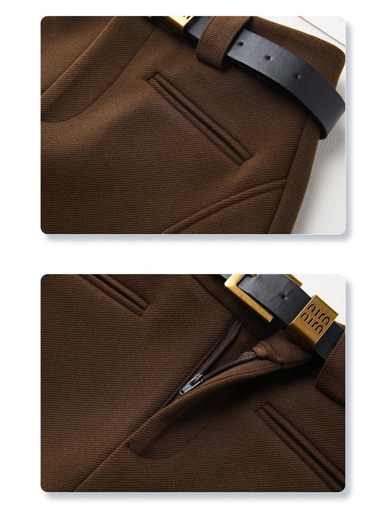 Women's 2024 High-Waist Khaki Wide-Leg Pants & A-line Shorts Set for Autumn/Winter