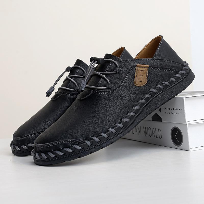 

2024 autumn new 2025 hot-selling leather versatile driving shoes crossover large size men s elastic beanie shoes 38 чёрный