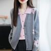 A New Jacquard Color-blocking Fake Two-piece Knitted Sweater for Women with A Lapel and A High-end Cardigan for Autumn and Winter
