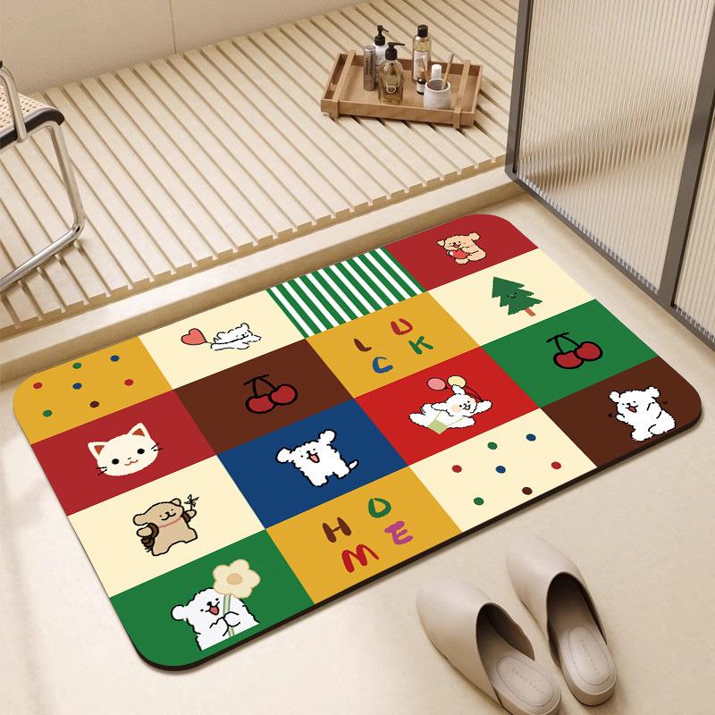 Non-Slip Water-Absorbing Cute Puppy Floor Mat for Bathroom Entrance