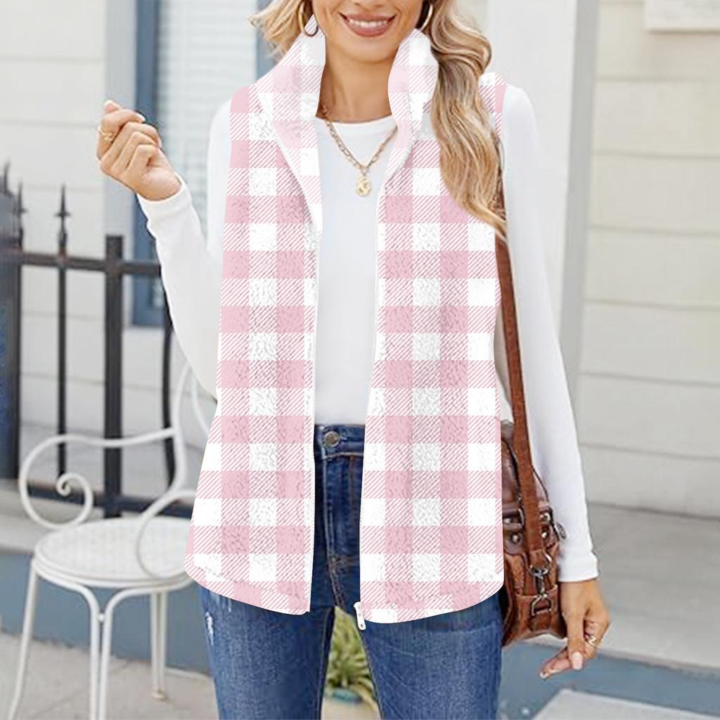 Damen Kariert Modisch Und Warm Fleece Strickweste Jacke