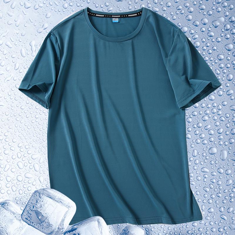 Camiseta Masculina Plus Size de Seda Gelada de Secagem Rápida - Manga Curta, Top de Verão para Fitness