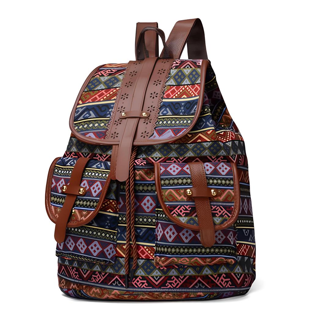 Rucksack im Ethno-Stil mit Retro-Muster Canvas Damen-Tasche Modisch und personalisiert Reise-Kordelzug Kleiner Rucksack KTY