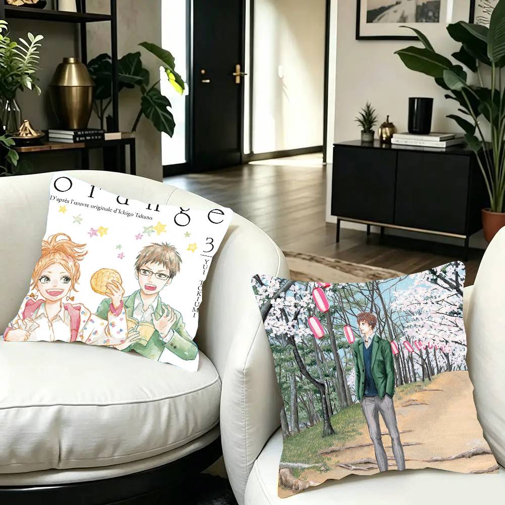 Anime Orange Pillow Case Fashion Square Pillowcase Bedroom Sofa Room Ins Decoration Leisure