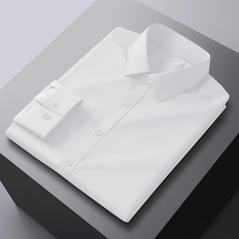 Men's Business Casual Long Sleeve Shirt Solid Color Wrinkle Resistant Comfortable All-Season Versatile Solid Color Top