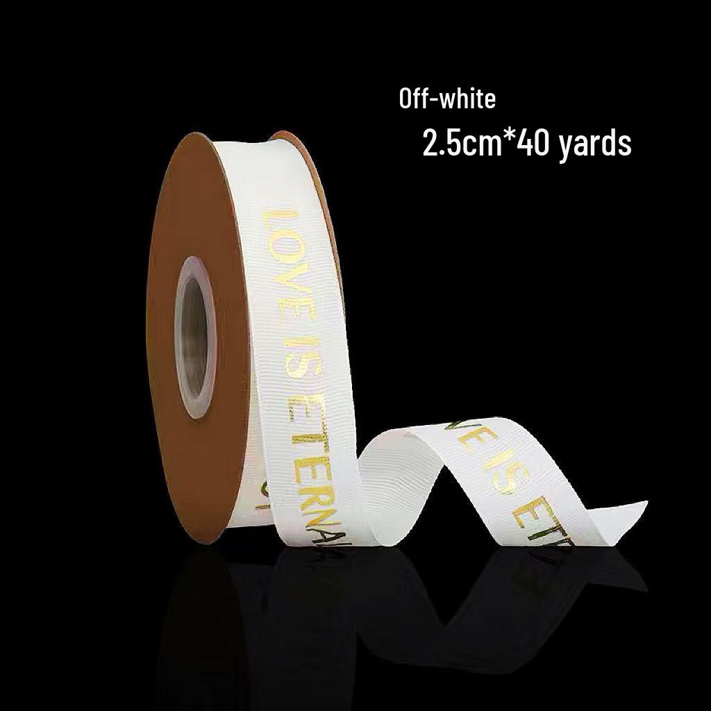 English Hot Stamping Ribbed Ribbon - 2.5cm Silk Bow for Gift, Cake, and Flower Packaging