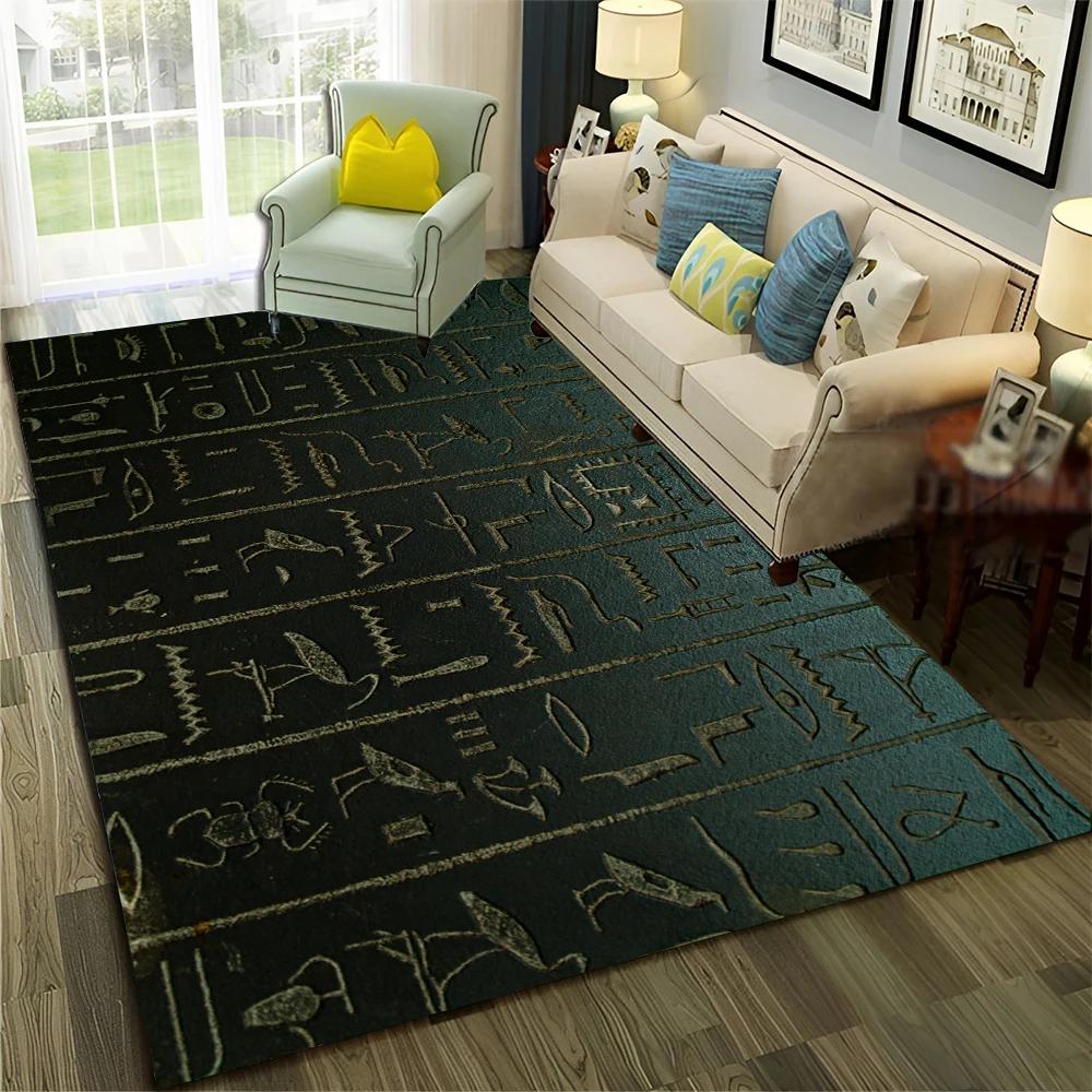 3D Egyptian Pharaoh Hieroglyphics Carpet Rug for Home Living Room Bedroom Sofa Doormat Decor,kids Area Rug Non-slip Floor Mat