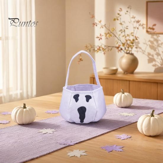Halloween Party Decor Cute Treat or Trick Bag with Handle for Kids, Reusable Non Decoration Woven Candy Goodie Bag, Soft Handbag Basket Favors