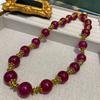 New Medieval Vintage Fashion Retro Design 14M Rose Red Agate Beaded Necklace Chalcedony Short Neck Chain Women