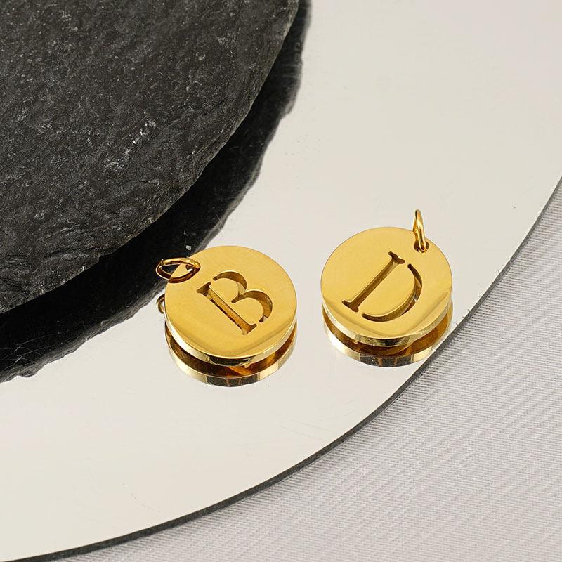 New titanium steel English letter DIY pendant fashionable stainless steel round hollow letter pendant