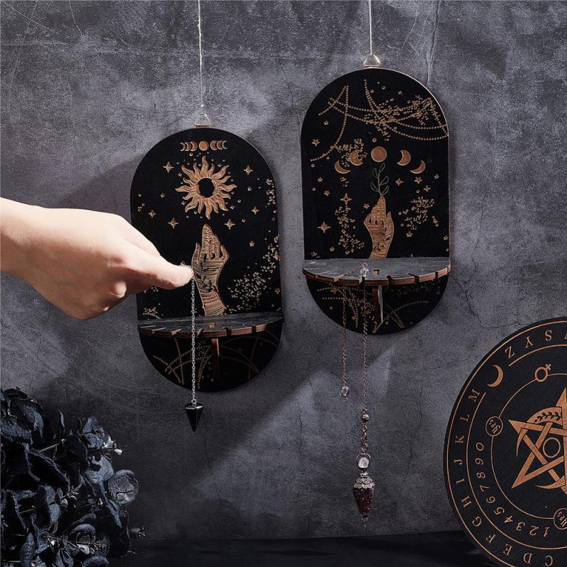 Crystal Black Sun Crystal Display Magic Bohemian Style Hand-Held Witch Supplies Wooden Pendants Pastoral Style Crystal Frame