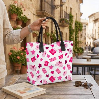 Tote Bag Pink Gold Stars Pattern Canvas Shopping Tote Holiday Gift for Women