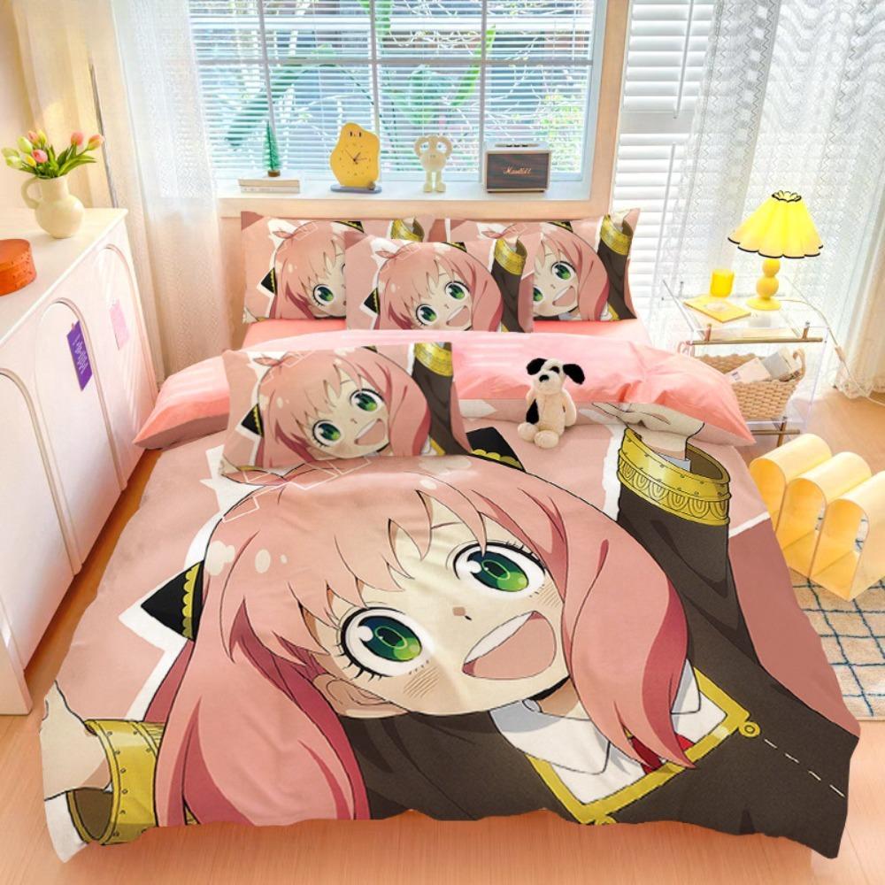 Cartoon Anime girl,Microfibre Bedding Sets, Children's Bed Decor Duvet Cover for Teenagers Adult 3-Piece  with Zip Room Decor