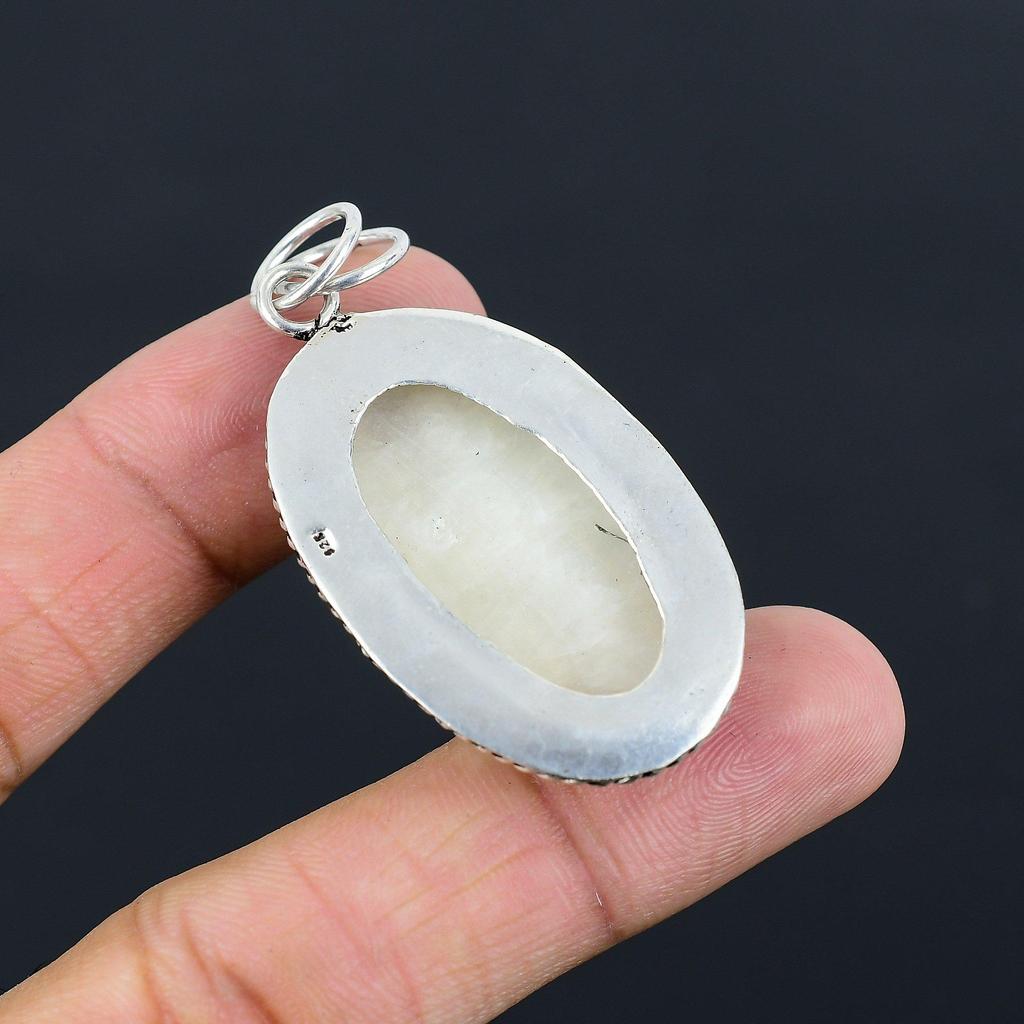 Daughters Day Deal 925 Sterling Silver Natural Rainbow Moonstone Wife Pendant