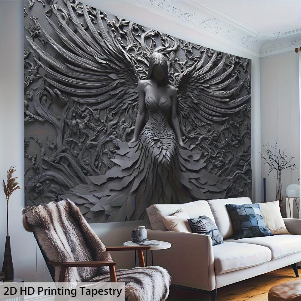 Gothic Angel Tapestry Wall Hanging Black And White Art Fabric Poster For Living Room Bedroom Home Decor