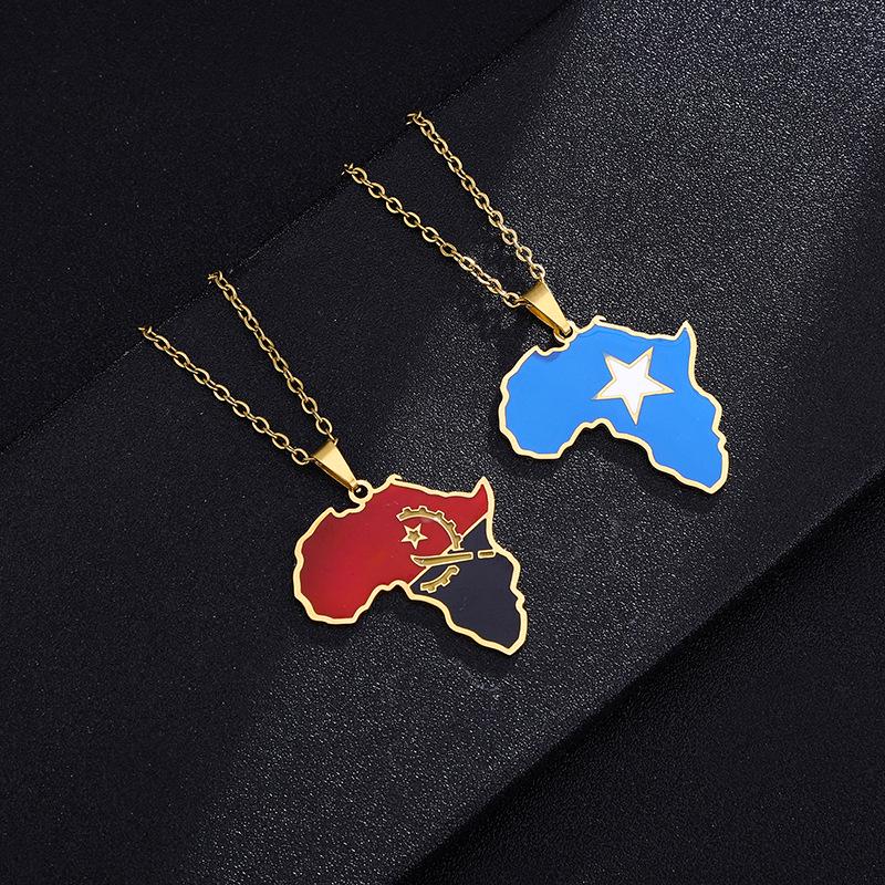 Stainless Steel Africa Map Necklace: Nigeria, Ghana, Somalia Pendant Jewelry