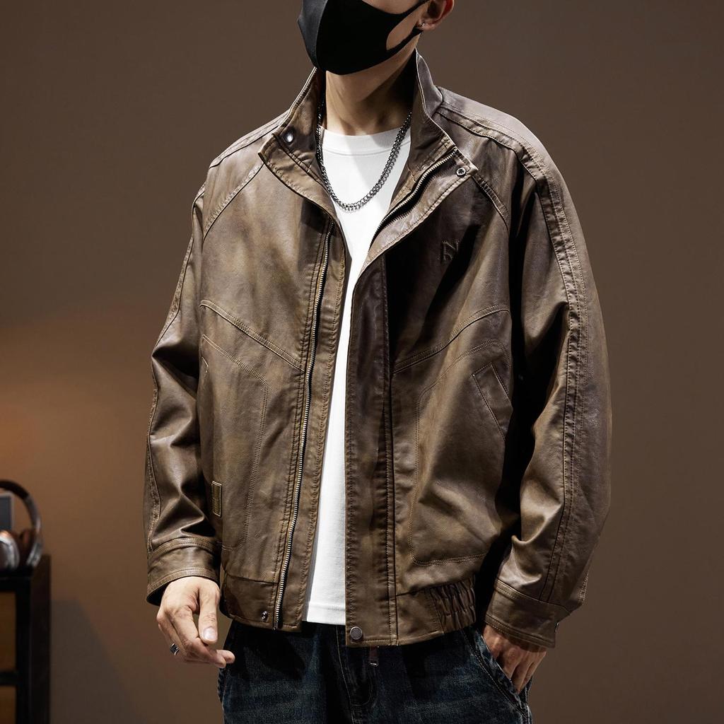 Men's American Retro PU Leather Windproof Jacket, Spring 2025 - Loose, Trendy, Plus Size Outerwear