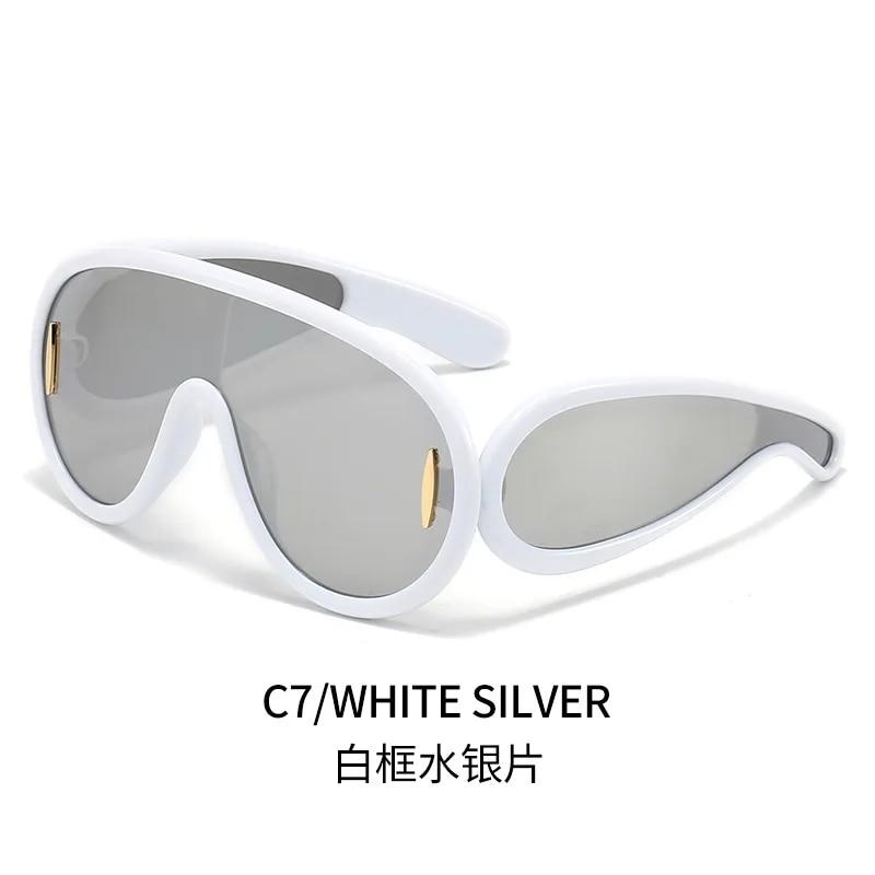 New Luxury  Wave Mask Sunglasses Women Fashion One Piece Sun Glasses For Men Oversized Oval Trending Sunglasses