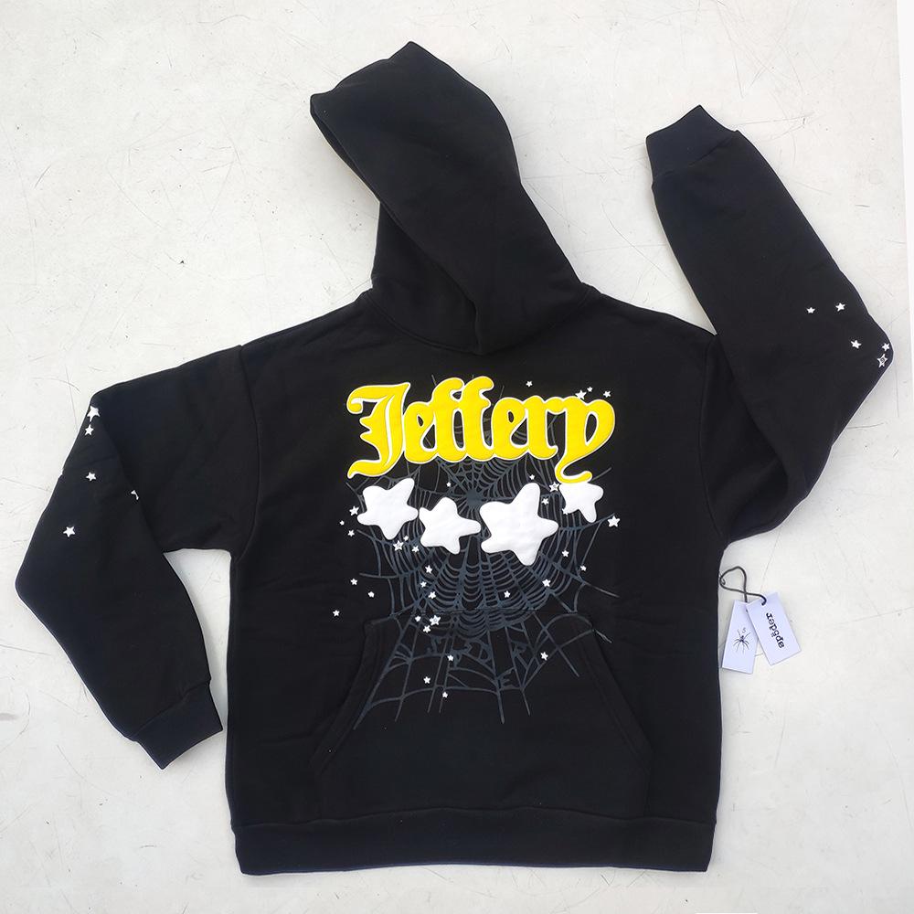 Tungvikts Huvtröja med Spindelnätsmönster i Skumtryck (450G)