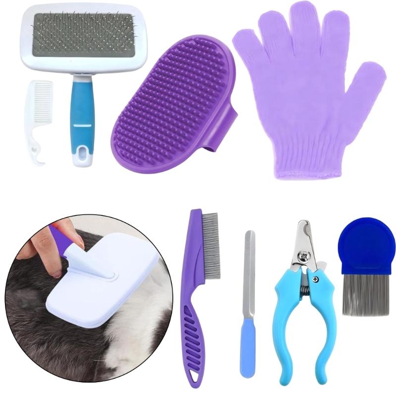 Kaninchen Fellpflege Set mit Pin-Bürste, Pflegehandschuh und Kamm, Kleintier Pflege-Sortiment für Fellpflege und Routine-Krallenpflege, für den Heimgebrauch