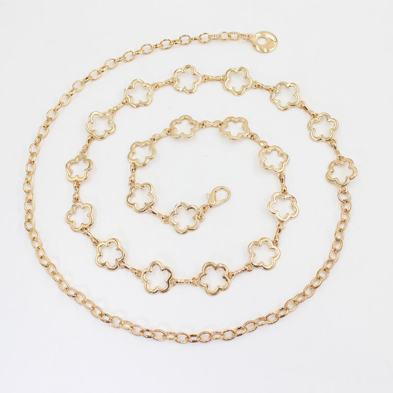 Metal Hook Adjustment Waist Chain Women'S Dress Decorative Hollow Flower Thin Belt With Skirt Waist
