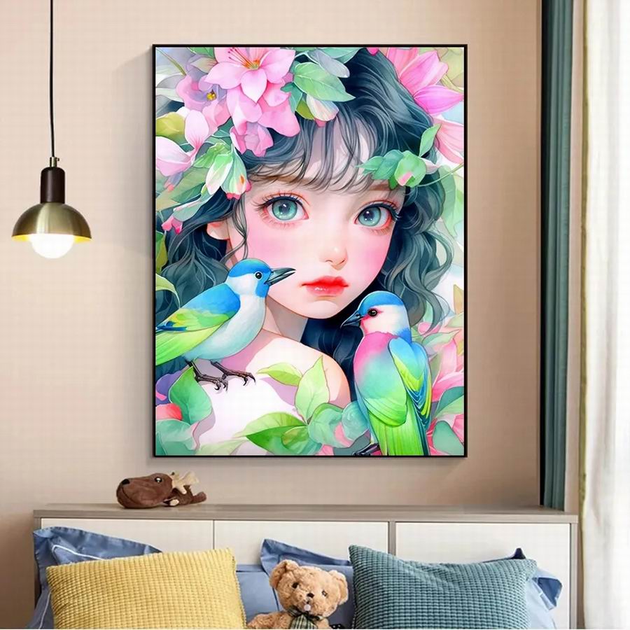 Κινούμενα Σχέδια Κορίτσι Ζωγραφική με Διαμάντια Νέες Αφίξεις DIY Πλήρης Τετράγωνη Στρογγυλή Τρυπάνι Στρας Κέντημα Λουλούδια και Πουλιά Μωσαϊκό Κιτ Σταυροβελονιάς Διακόσμηση Τοίχου