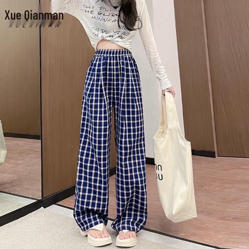 Women s Relaxed Fit Plaid Straight-Leg Pants M