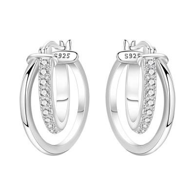 Orstarry Original 925 Silver Simple Crossed Double Ring Earrings Women Ear Studs Hoop Earring Anniversary Jewelry Gifts