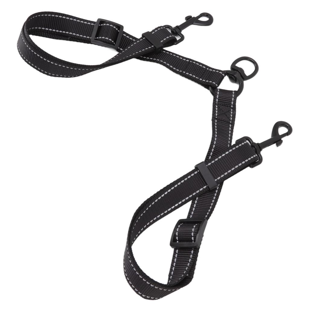 2 Dog Leash Black Nylon 360 Degree Swivel Reflective Dual Dog Walking Leash for Dog Outdoor Activity