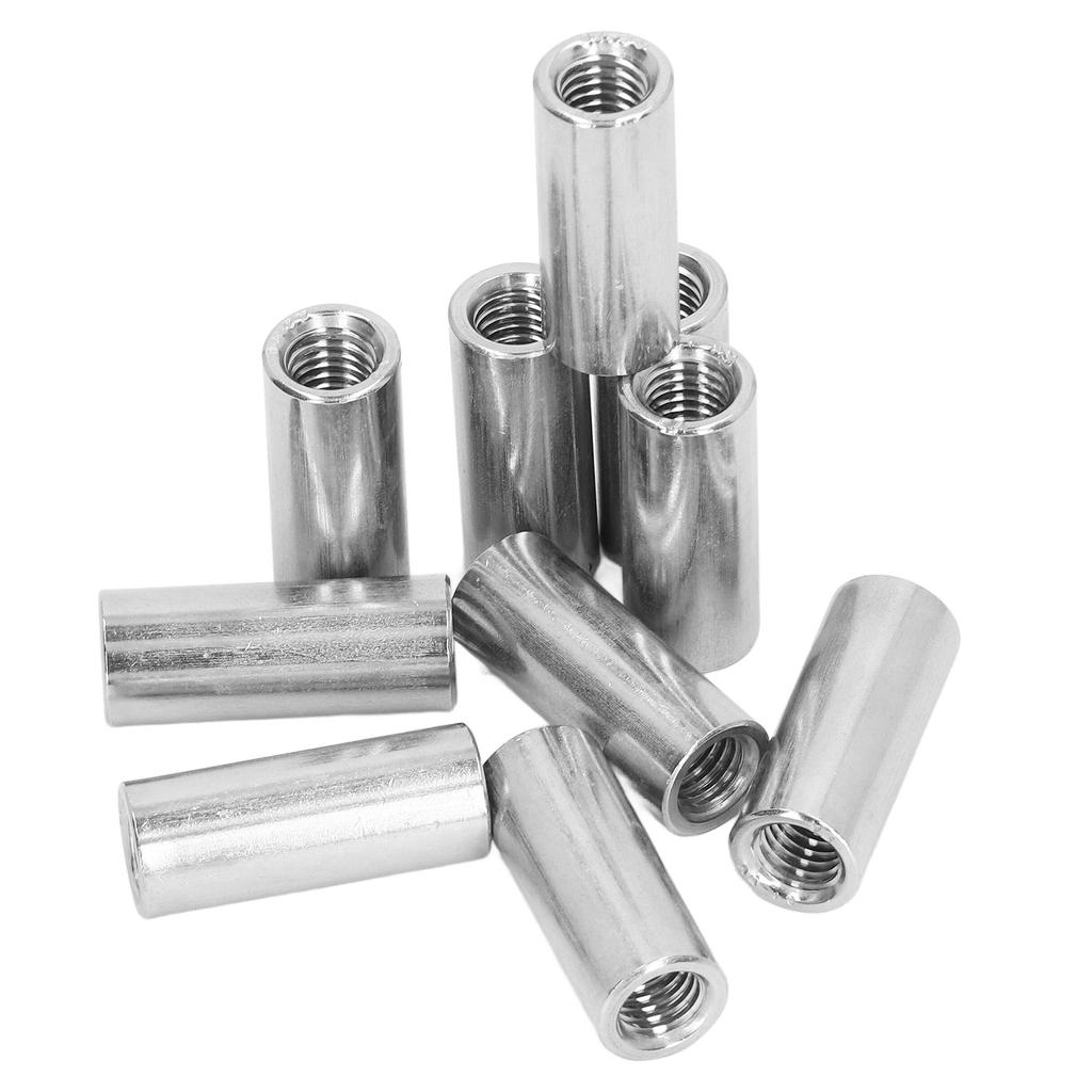 10 Pcs Round Connector Nut M8x1.25 L30mm Stainless Steel Coupling Nuts Threaded Sleeve Rod Kit