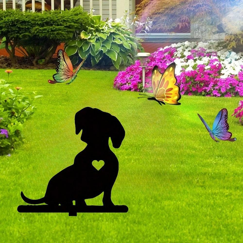 2 Pcs Dog Shadow Garden Sign - Metal Iron Yard Art, Outdoor Pet Memorial Decor