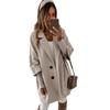 Winter Thermal Overcoat Women Double Breasted Thickened Loose Fit Coat Turn Down Collar Solid Color Pockets Three Quarter Sleeve Commuting Dating