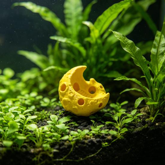 Moon Aquarium Hideout Cave Fish Tank Moon Ornament Multi-Hole Aquarium Hideout Tunnel for Small Fish And Shrimps