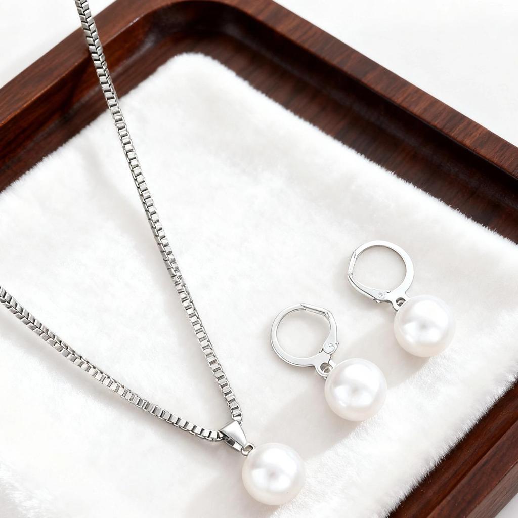 Elegantes Faux-Perlen-Halsketten- und Ohrring-Set im europäischen und amerikanischen Stil