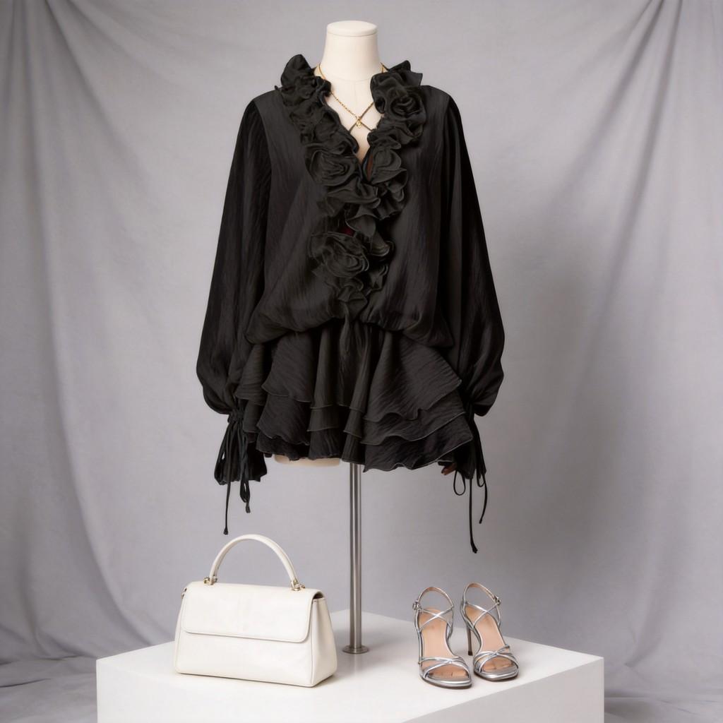 Elegant Summer A Line Dress Set With Geometric Pattern And Lantern Sleeves For Women