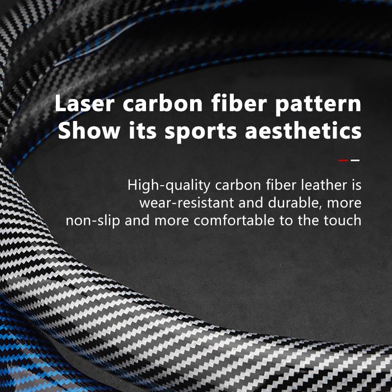 SEAMETAL Round Car Steering Wheel Cover Universal Anti-slip Glossy Gloss Carbon Fiber Texture for BMW Mercedes