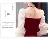 Robe d'été formelle courte haut de gamme couleur bordeaux - Tenue de toast ou tenue quotidienne pour la mariée 2025