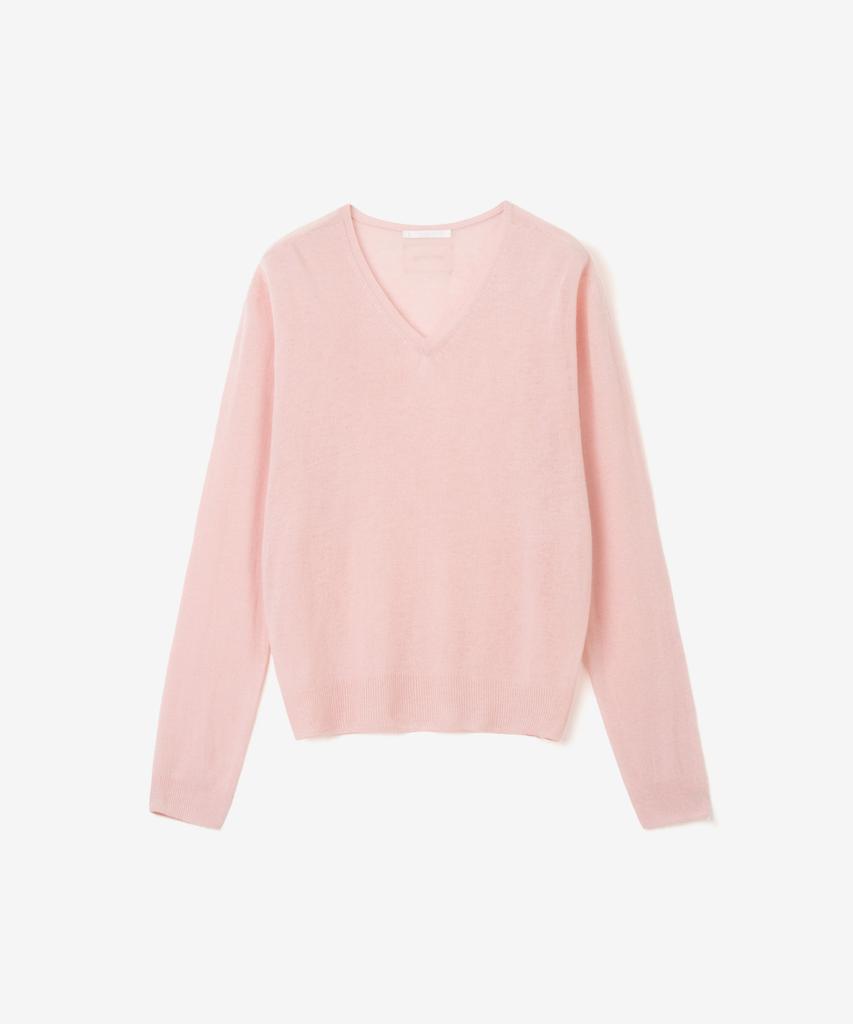 Ieoning Light Linen V-Neck Summer Knit, Powder Pink