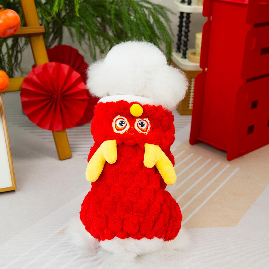 New Year'S Quirky Hooded Pet Four-Legged Coat New Year'S Red Puppy Dog Out Padded Warm Onesie High-Value New Year'S Eve Robes