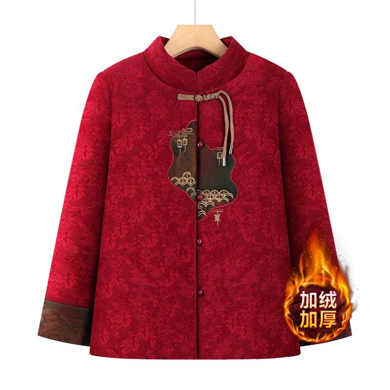 

Winter clothing fleece thickened red coat old lady jacket middle elderly women s clothing winter clothes 5XL [Recommended 150-80 kg]