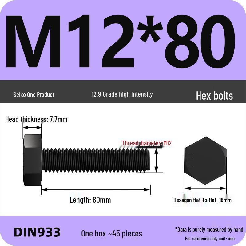 High Strength Class 12.9 Hex Bolt Set: M4-M16 Sizes