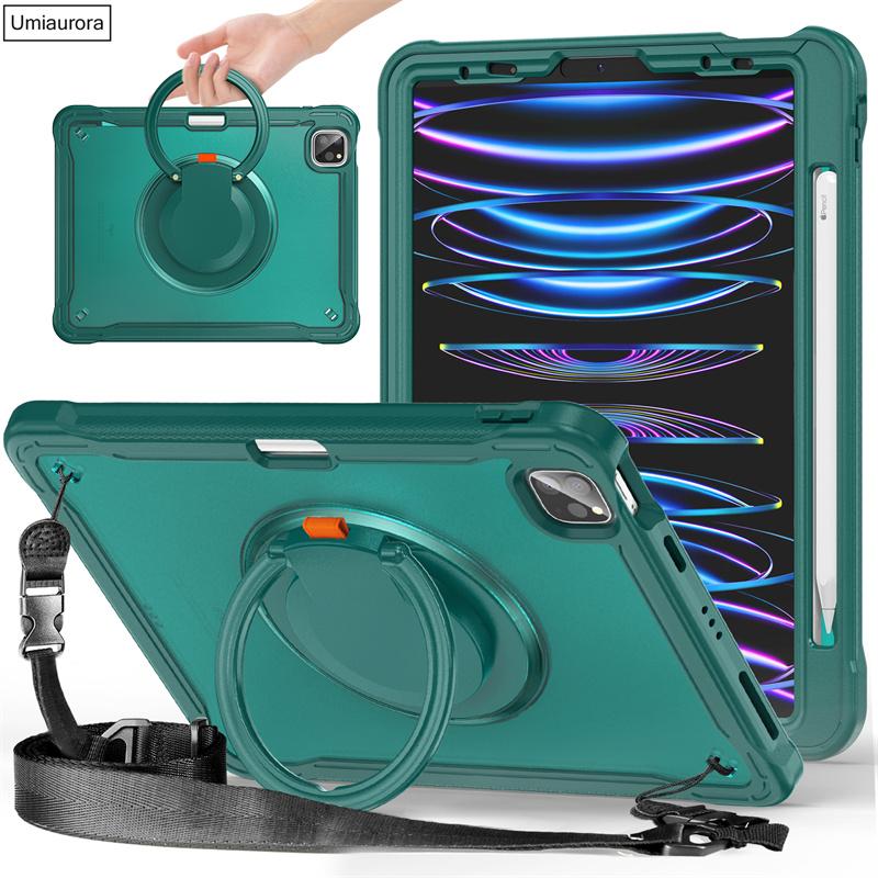 For IPad Mini 7 Air 6 5 4 10.9 Pro 11 12.9 13 Inch M4 Tablet Case Rotation Hand Ring Shoulder Strap Stand Shockproof Cover Funda