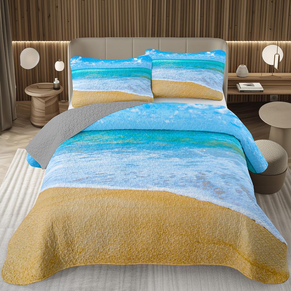 Beach Bedspread Tropical Palm Tree Coverlet SetSea Ocean Quilt Set Twin King Size Seaside Landscape Coastal Theme Bedding Sets