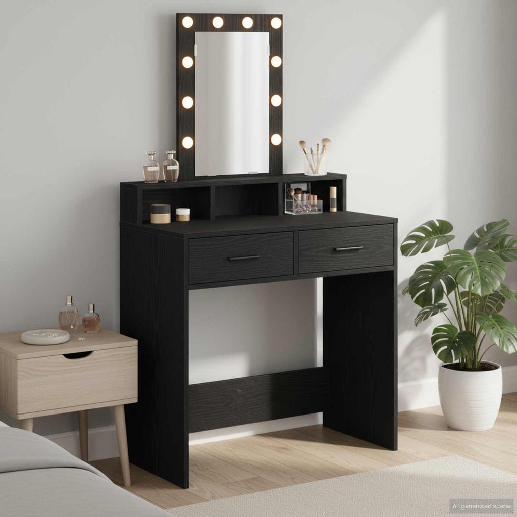 Makeup Table with Mirror Black 79 x 41 x 140 cm Engineered Wood