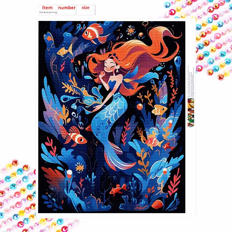 Disney DIY diamond painting 5d mermaid and fish underwater world full drill cross stitch diamond living room bedroom decoration painting
