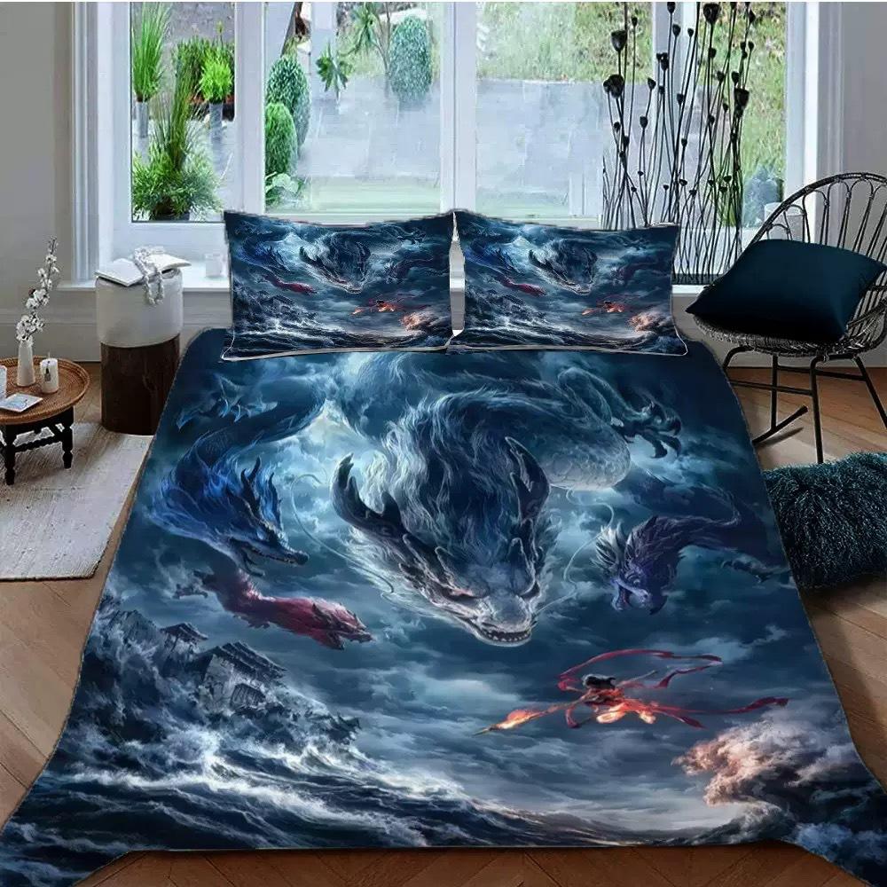 Bedding Three-Piece Set 3D Digital Printing Cartoon Nezha 2 Quilt Cover Three (Four) Pieces
