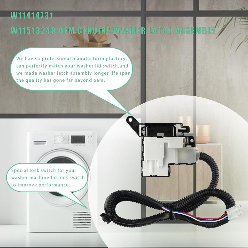 Washer Latch Assembly Plastic W11414731 Efficient for Various Models Ensuring Secure Operation Washer Maintenance