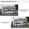 Metall-Gartenbank mit hochklappbarem Mitteltisch. Garten-Zweisitzer. Gartenbank für den Garten. Vorbau. Sitzplätze für 2–3 Personen. Schwarz